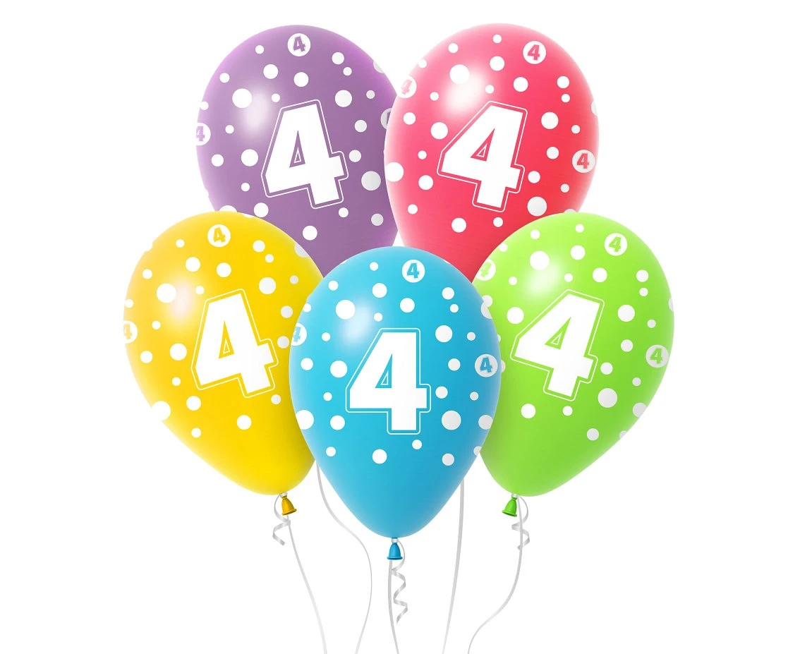 Balloon with digit 4, 12" / 5 pcs.
